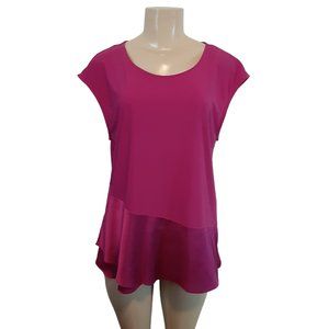 Halston Satin Lined Blouse Top Magenta Pink